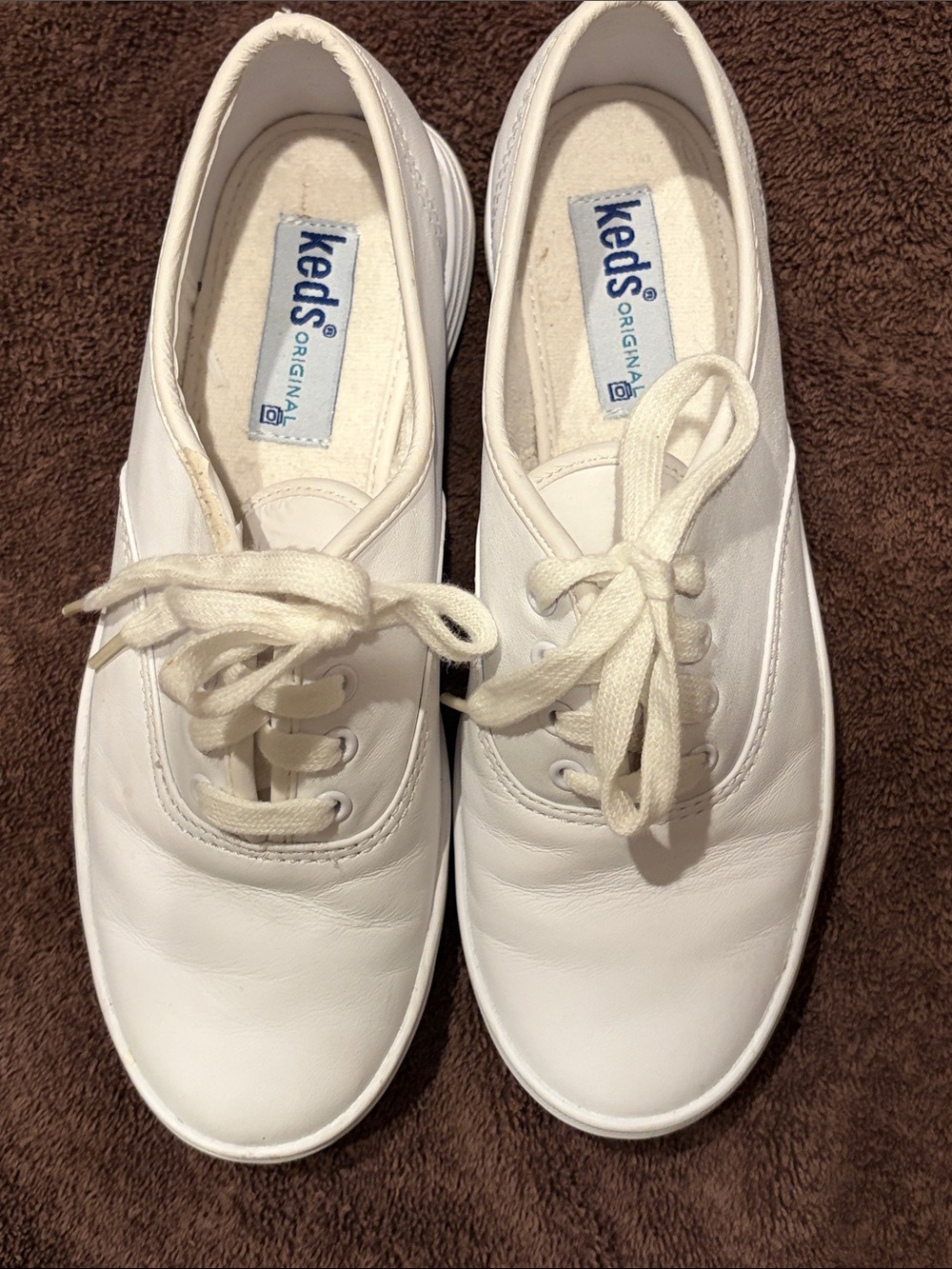 Keds White Leather Lace-Up Sneakers women’s size 5 clean classic see photos